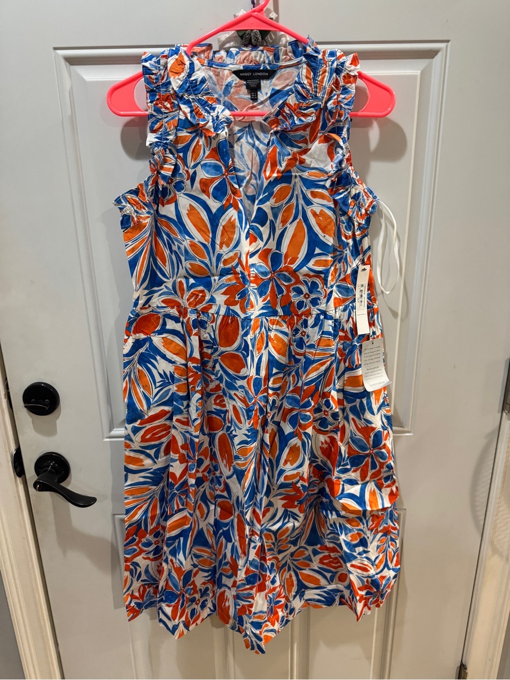 Maggy London Blue & Orange Floral Ruffle-Trim Kids Dress